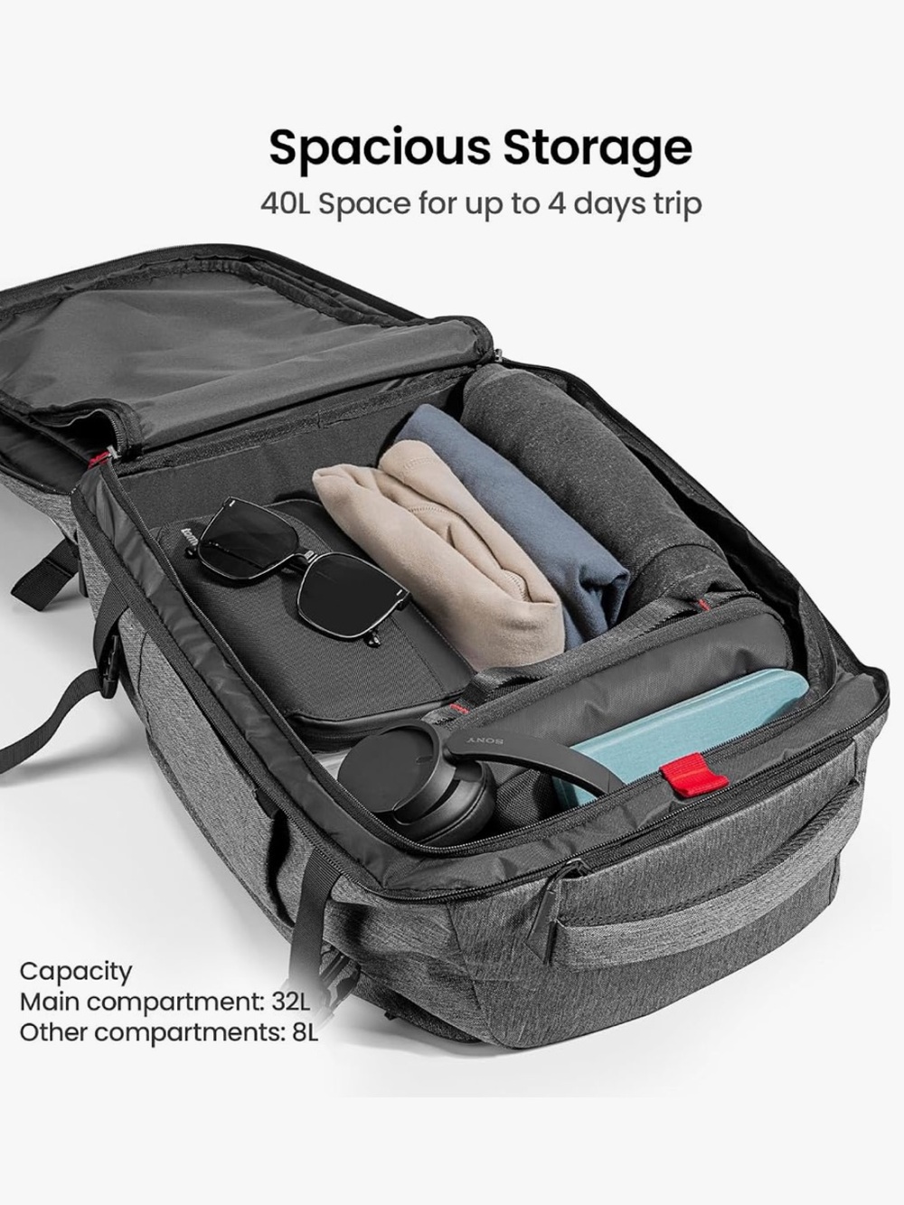 NWT Tomtoc Backpack 40L, Travel TSA Flight Approved grey - Picture 6 of 7